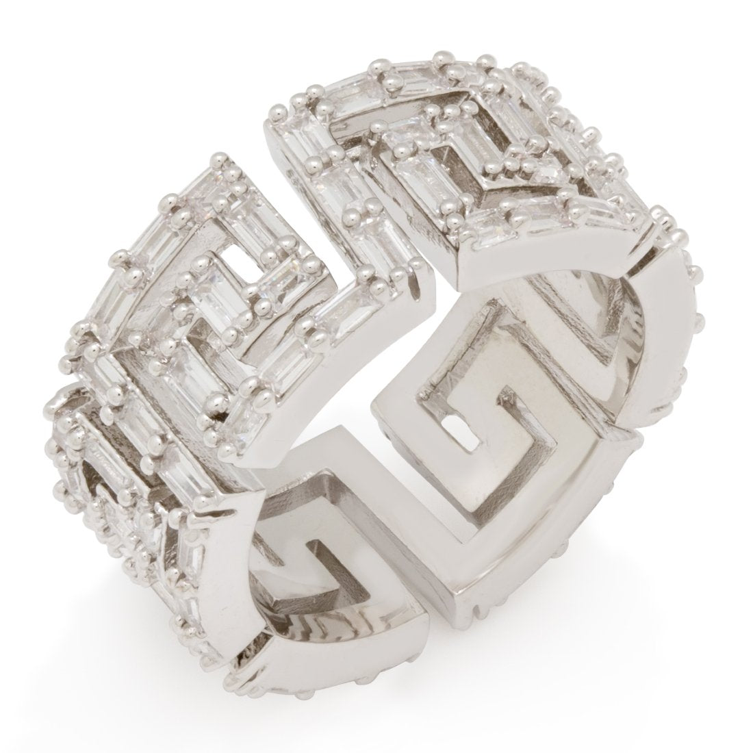 King Ice White Gold Plated Iced Greek Key Ring RGX14242