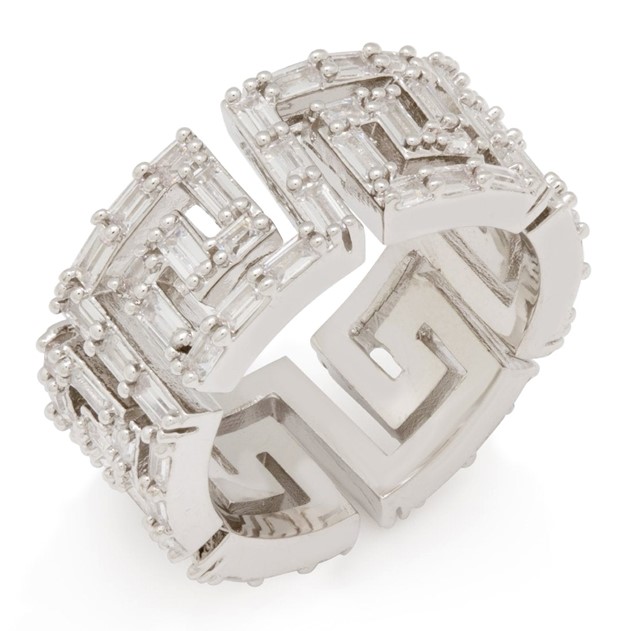 King Ice White Gold Plated Iced Greek Key Ring RGX14242