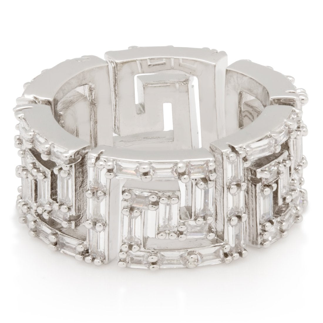 King Ice White Gold Plated Iced Greek Key Ring RGX14242