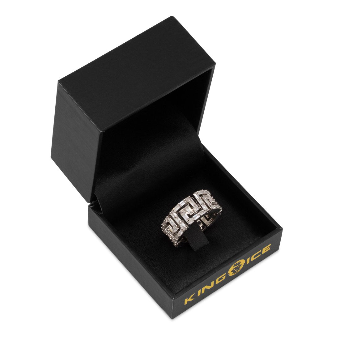 King Ice White Gold Plated Iced Greek Key Ring RGX14242