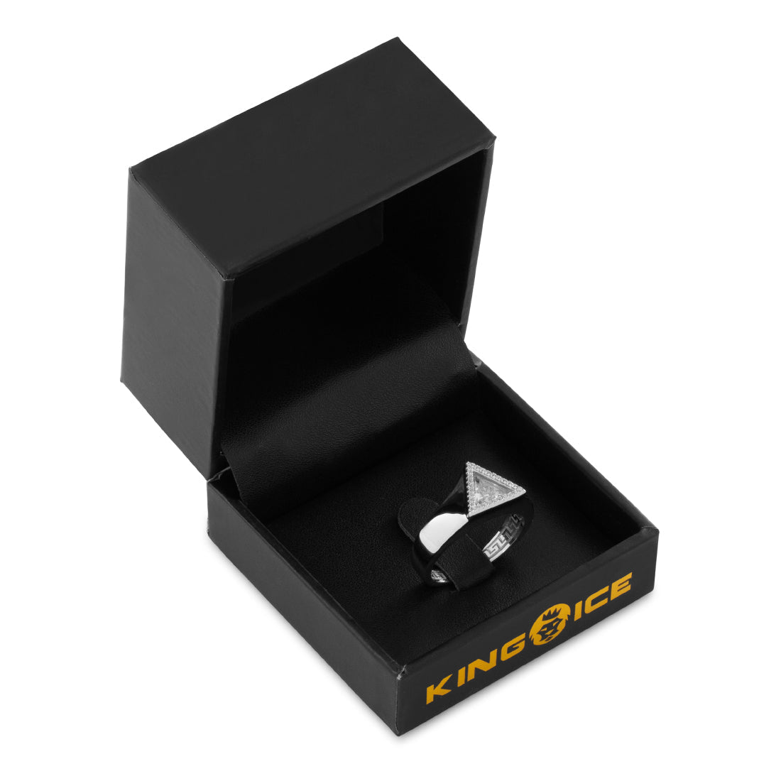 King Ice White Gold Plated Trillion Cut Signet Ring RGX14246