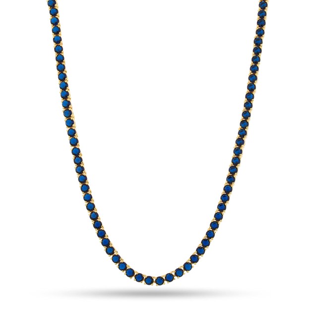 King Ice 14k Gold Plated 4mm Sapphire Tennis Chain CHX12901 22"