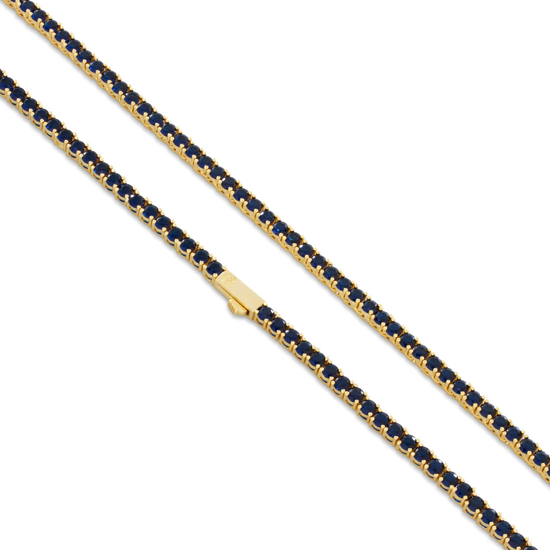King Ice 14k Gold Plated 4mm Sapphire Tennis Chain CHX12901 22"