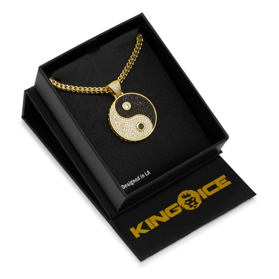 King Ice 14k Gold Plated Ying Yang Medallion Necklace NKX14069