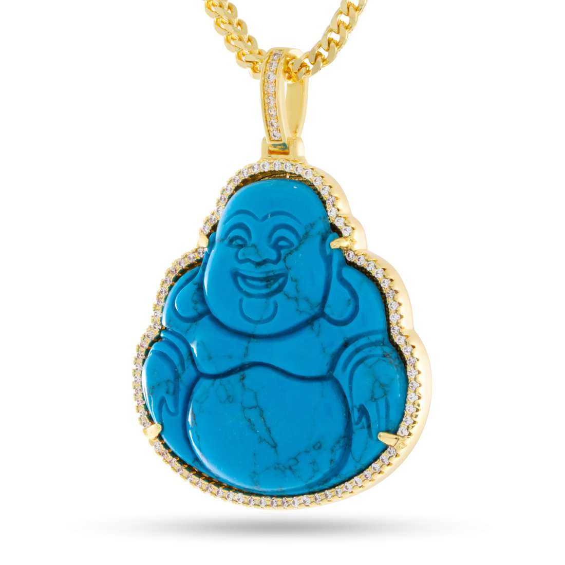 King Ice 14k Gold Plated Turquoise Buddha Necklace NKX12669