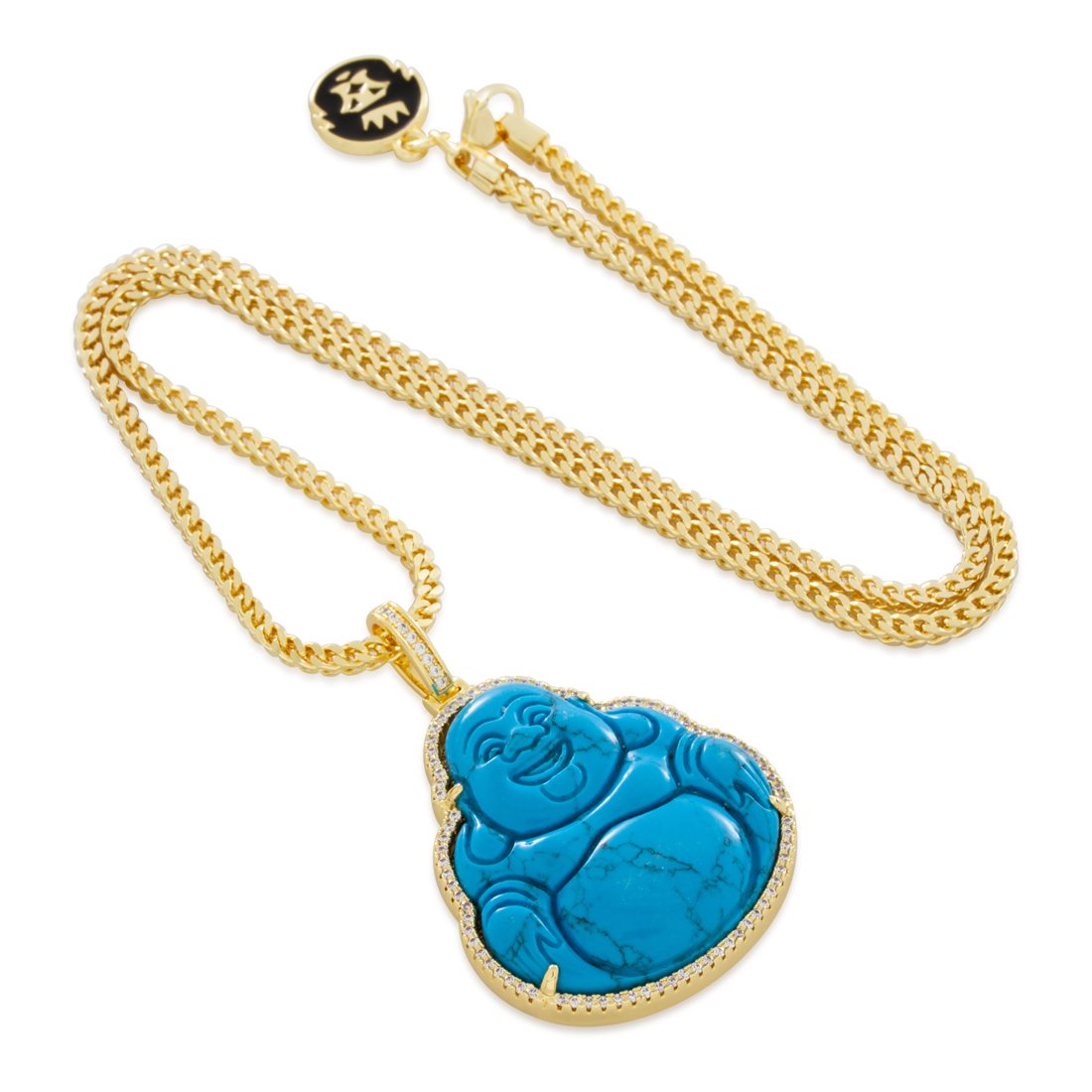 King Ice 14k Gold Plated Turquoise Buddha Necklace NKX12669