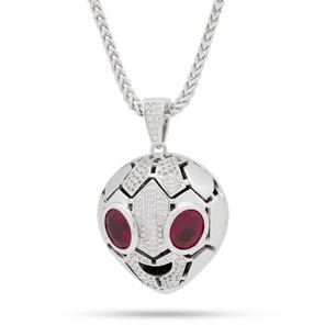King Ice White Gold Plated Serpent Alien Emoji Necklace NKX14031