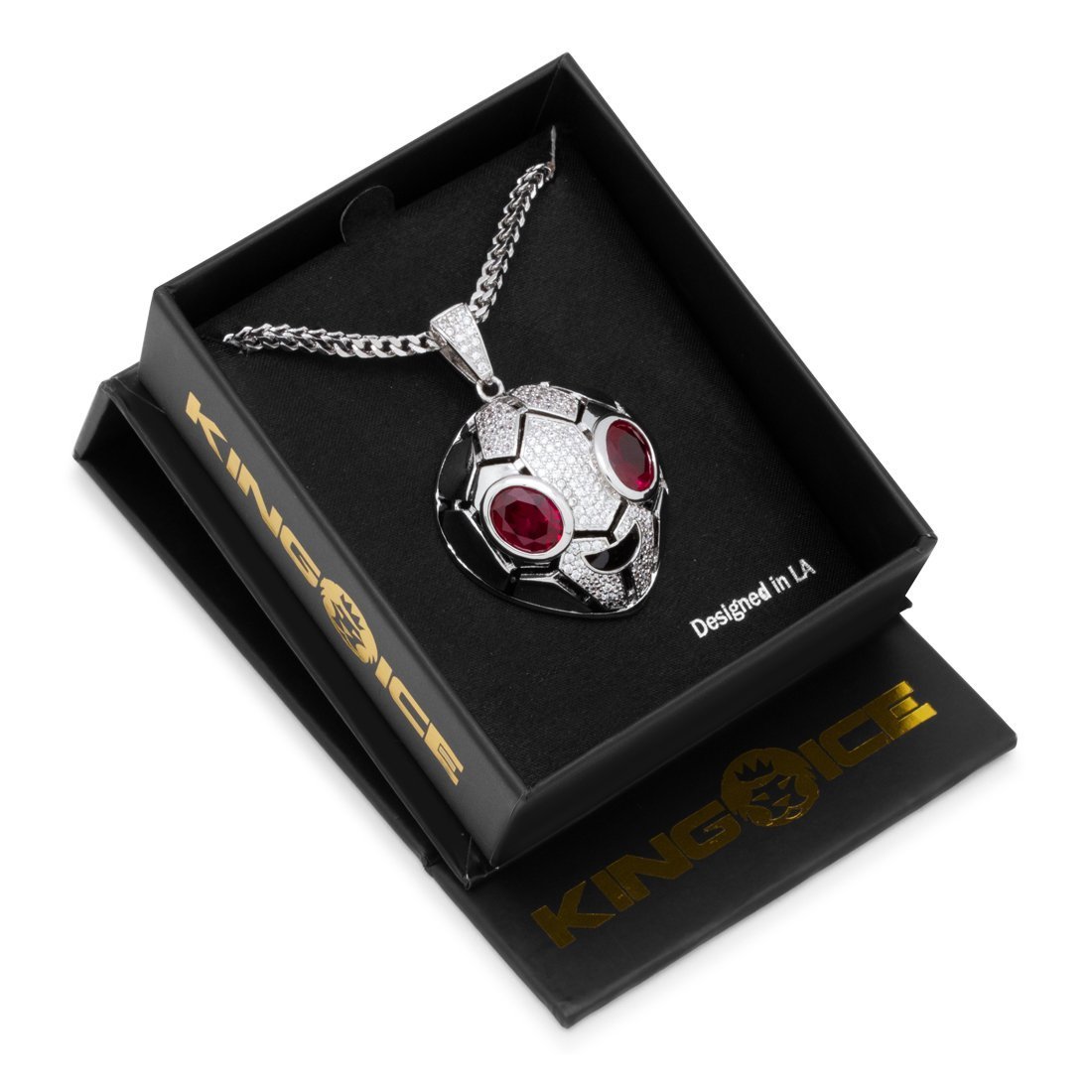 King Ice White Gold Plated Serpent Alien Emoji Necklace NKX14031