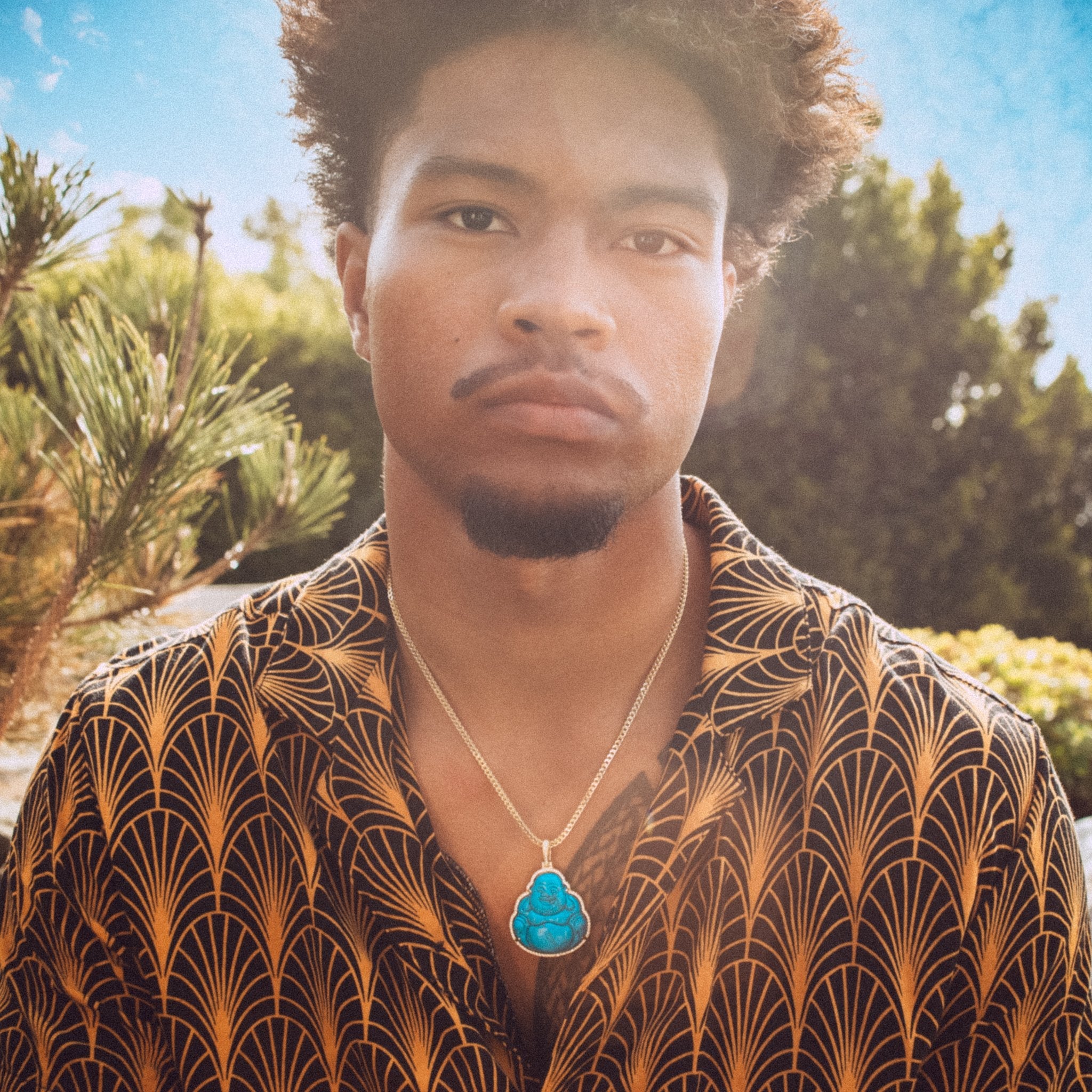 King Ice 14k Gold Plated Turquoise Buddha Necklace NKX12669