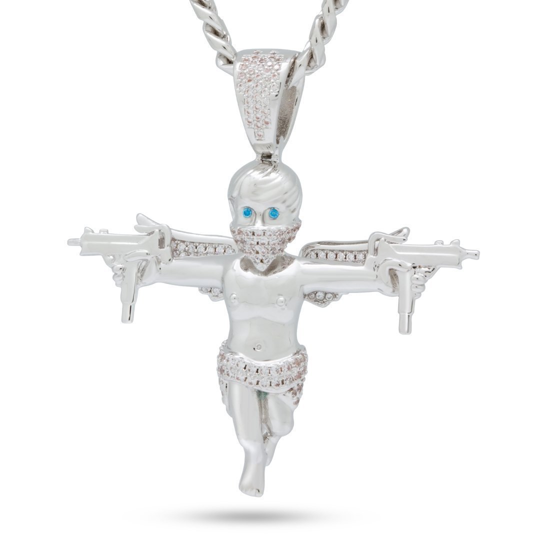 King Ice White Gold Plated Dual Uzi Angel Necklace NKX14167