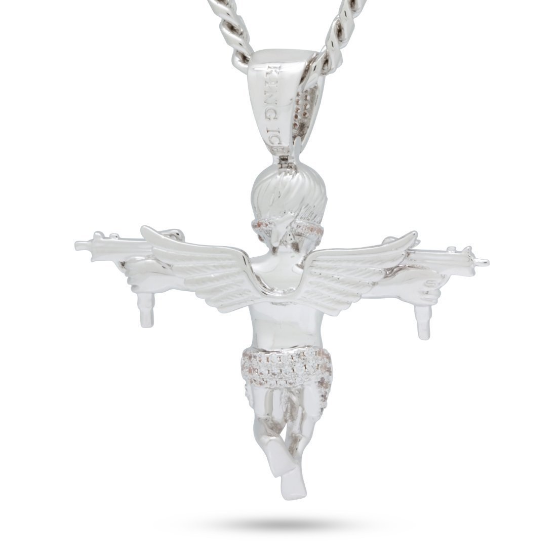 King Ice White Gold Plated Dual Uzi Angel Necklace NKX14167