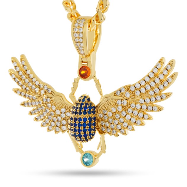 King Ice 14k Gold Plated Scarab of Khepri Necklace NKX14428
