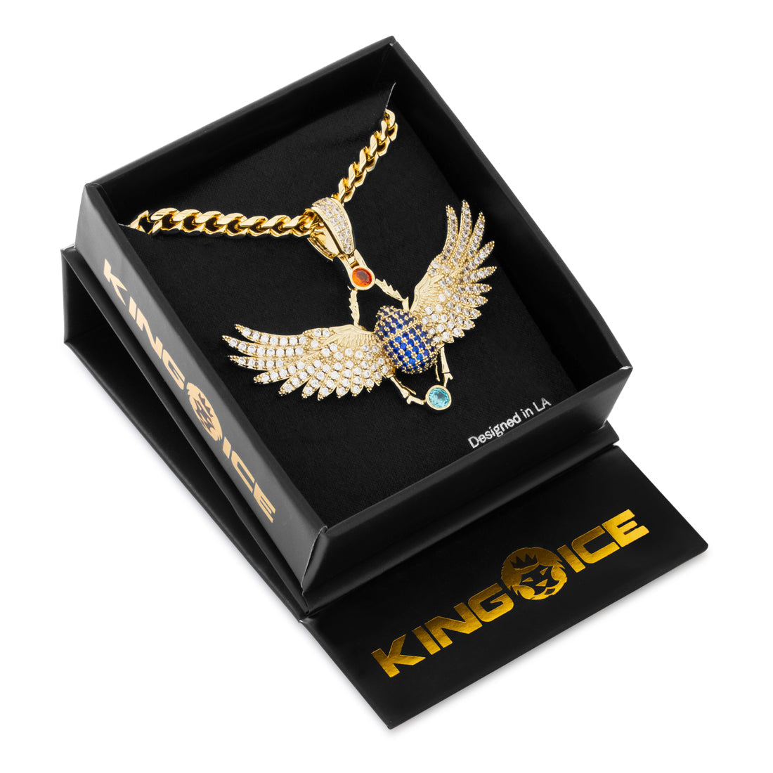 King Ice 14k Gold Plated Scarab of Khepri Necklace NKX14428