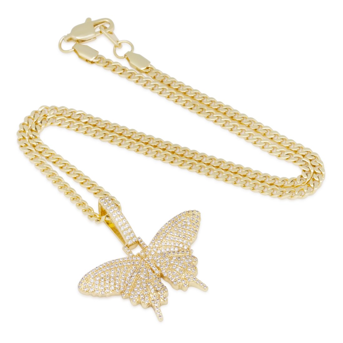 King Ice 14k Gold Plated Iced Butterfly Necklace NKX20001