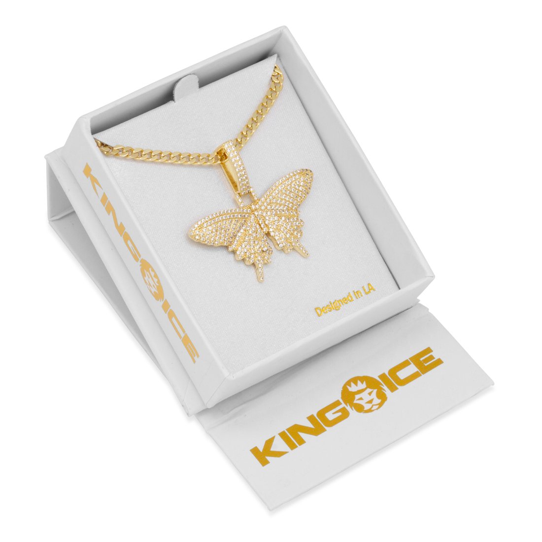 King Ice 14k Gold Plated Iced Butterfly Necklace NKX20001