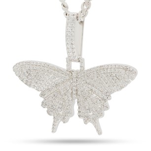 King Ice White Gold Plated Iced Butterfly Necklace NKX20001