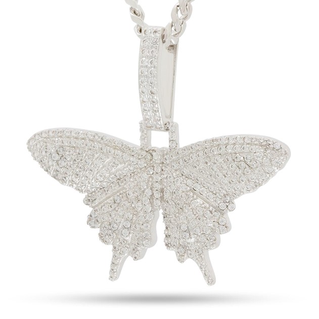 King Ice White Gold Plated Iced Butterfly Necklace NKX20001