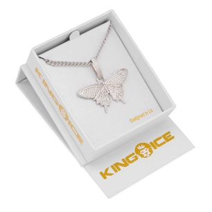 King Ice White Gold Plated Iced Butterfly Necklace NKX20001