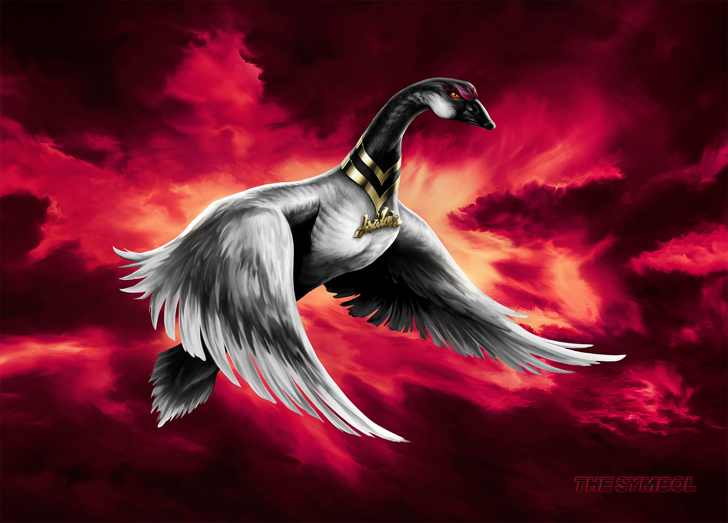 THE SYMBOL Black & White Goose w/ Red Clouds Fine Art Poster 70x50 cm