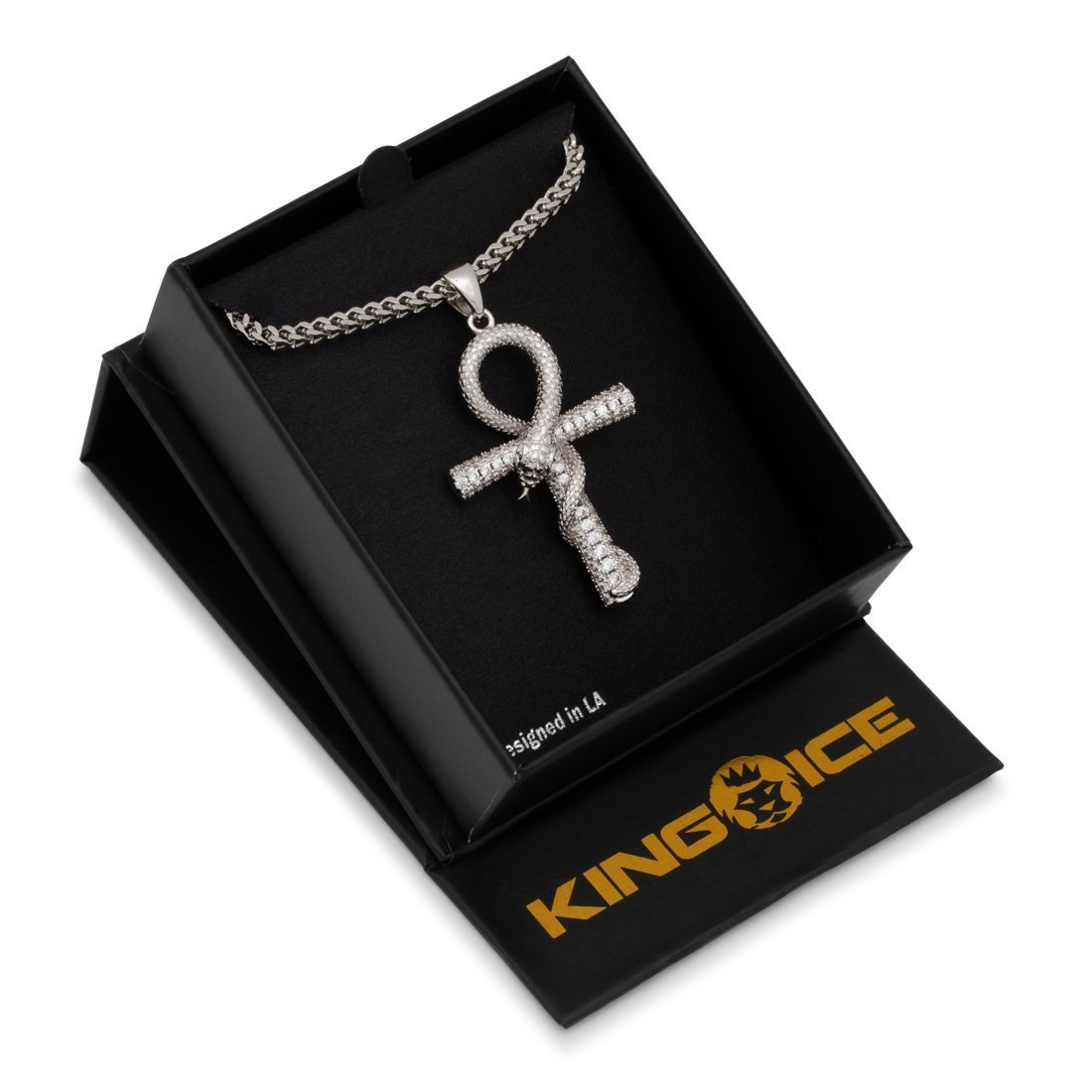 King Ice White Gold Plated Ankh Cross Necklace NKX12118