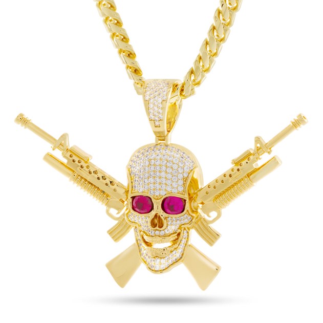 King Ice 14k Gold Plated M16 Jolly Roger Necklace NKX14286 XL