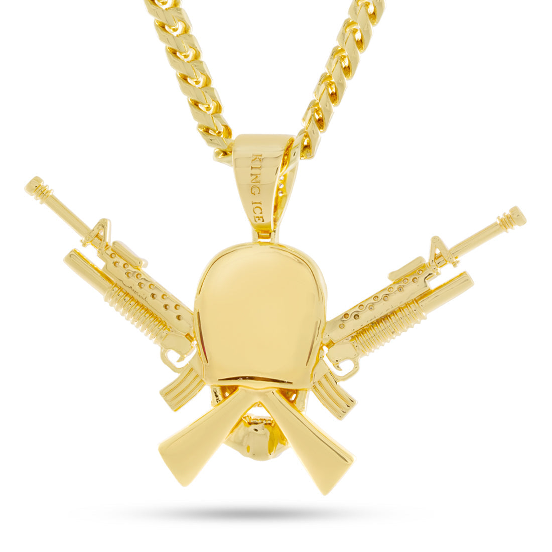 King Ice 14k Gold Plated M16 Jolly Roger Necklace NKX14286 XL