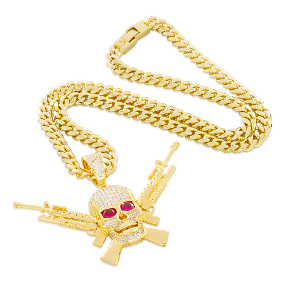 King Ice 14k Gold Plated M16 Jolly Roger Necklace NKX14286 XL