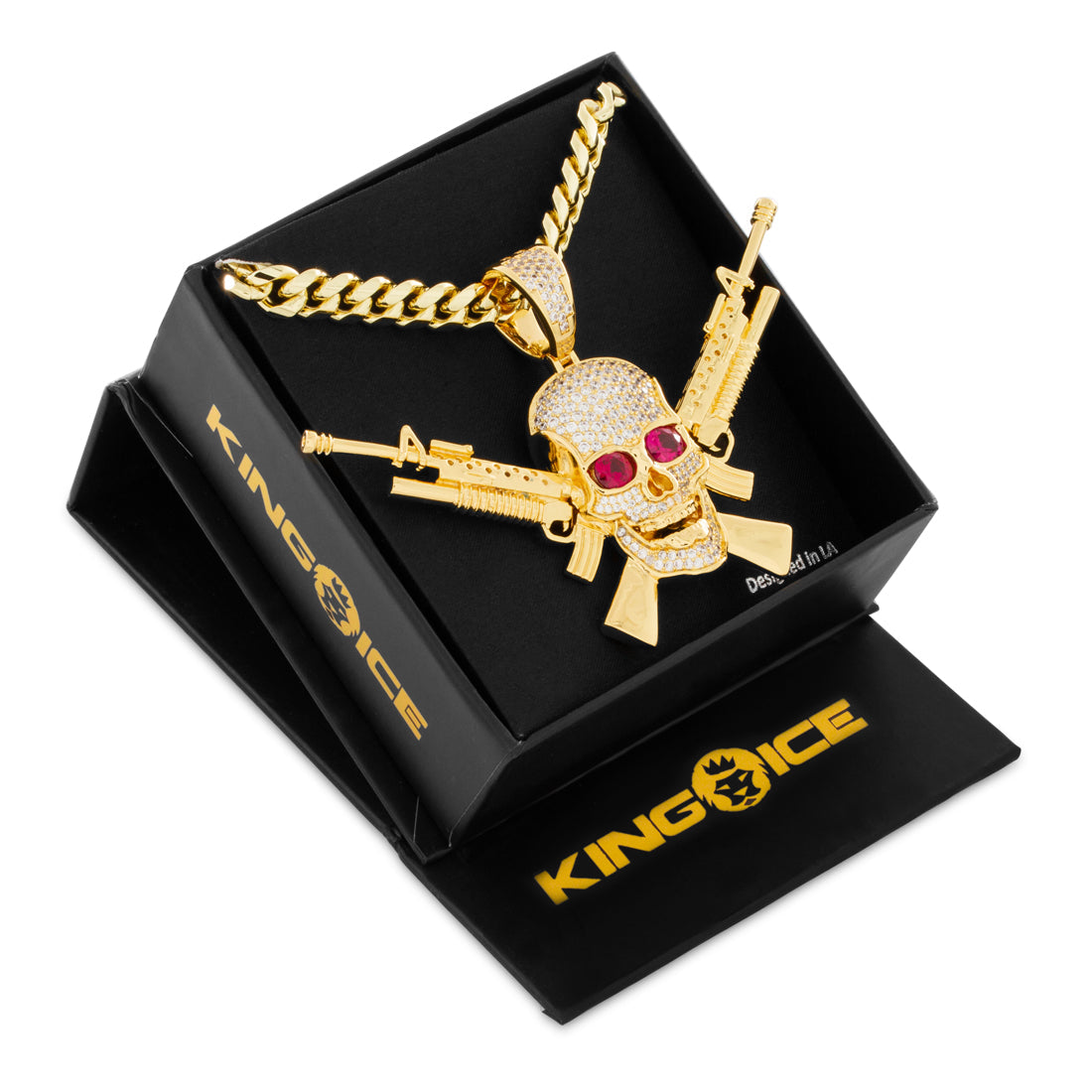 King Ice 14k Gold Plated M16 Jolly Roger Necklace NKX14286 XL