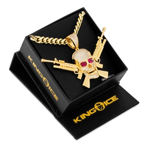 King Ice 14k Gold Plated M16 Jolly Roger Necklace NKX14286 XL