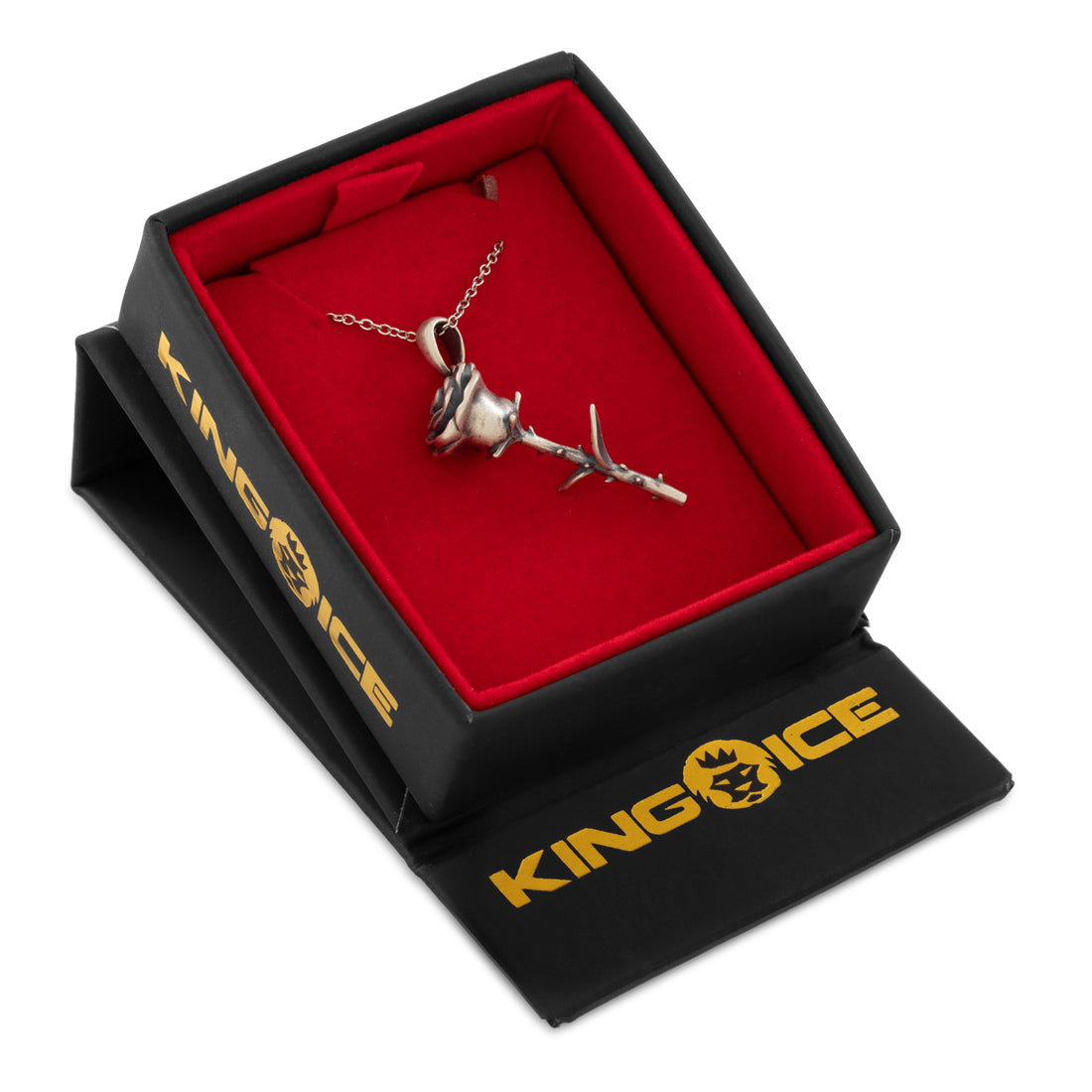 King Ice 14k Sterling Silver Antique Rose Necklace NKX14066