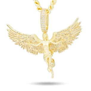 King Ice 14k Gold Plated Soaring Angel Necklace NKX14089