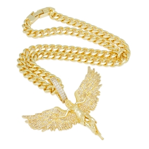 King Ice 14k Gold Plated Soaring Angel Necklace NKX14089