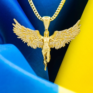 King Ice 14k Gold Plated Soaring Angel Necklace NKX14089