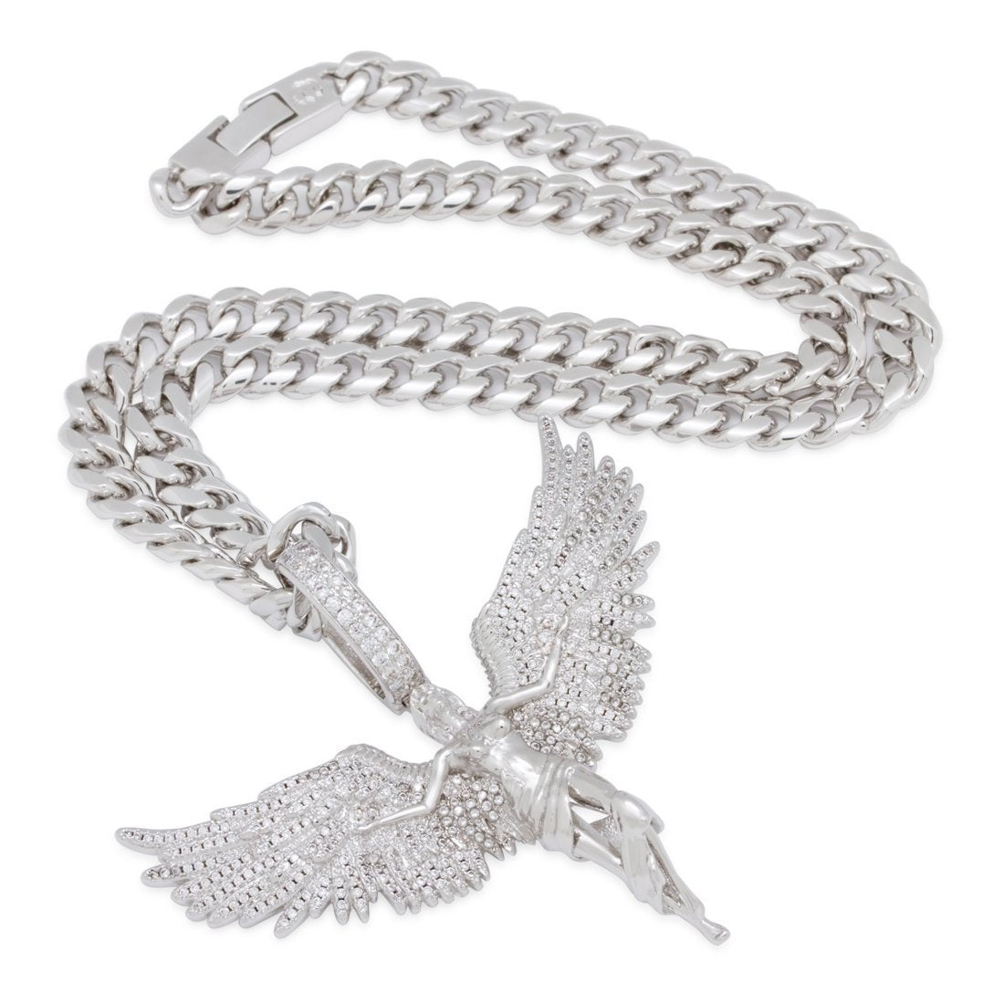 King Ice White Gold Plated Soaring Angel Necklace NKX14090