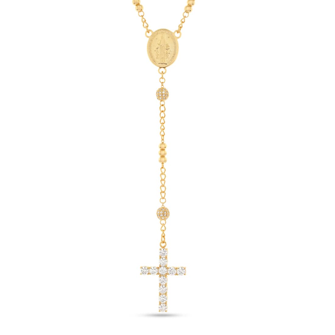 King Ice 14k Gold Plated Our Father Rosary Chain NKX14538