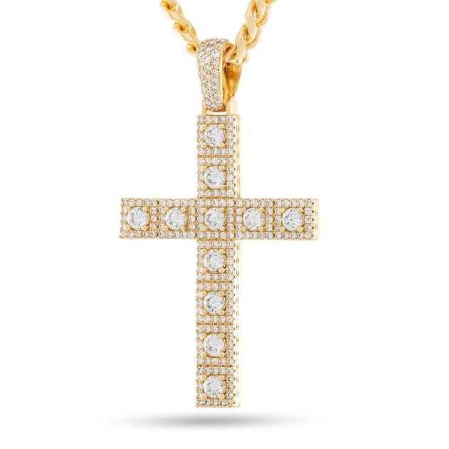 King Ice 14k Gold Plated Cross of Centrality Necklace NKX14559