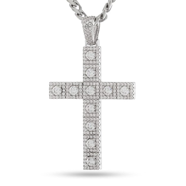 King Ice White Gold Plated Cross of Centrality Necklace NKX14559