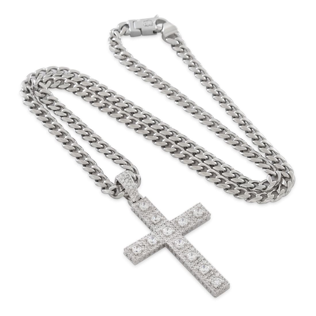 King Ice White Gold Plated Cross of Centrality Necklace NKX14559