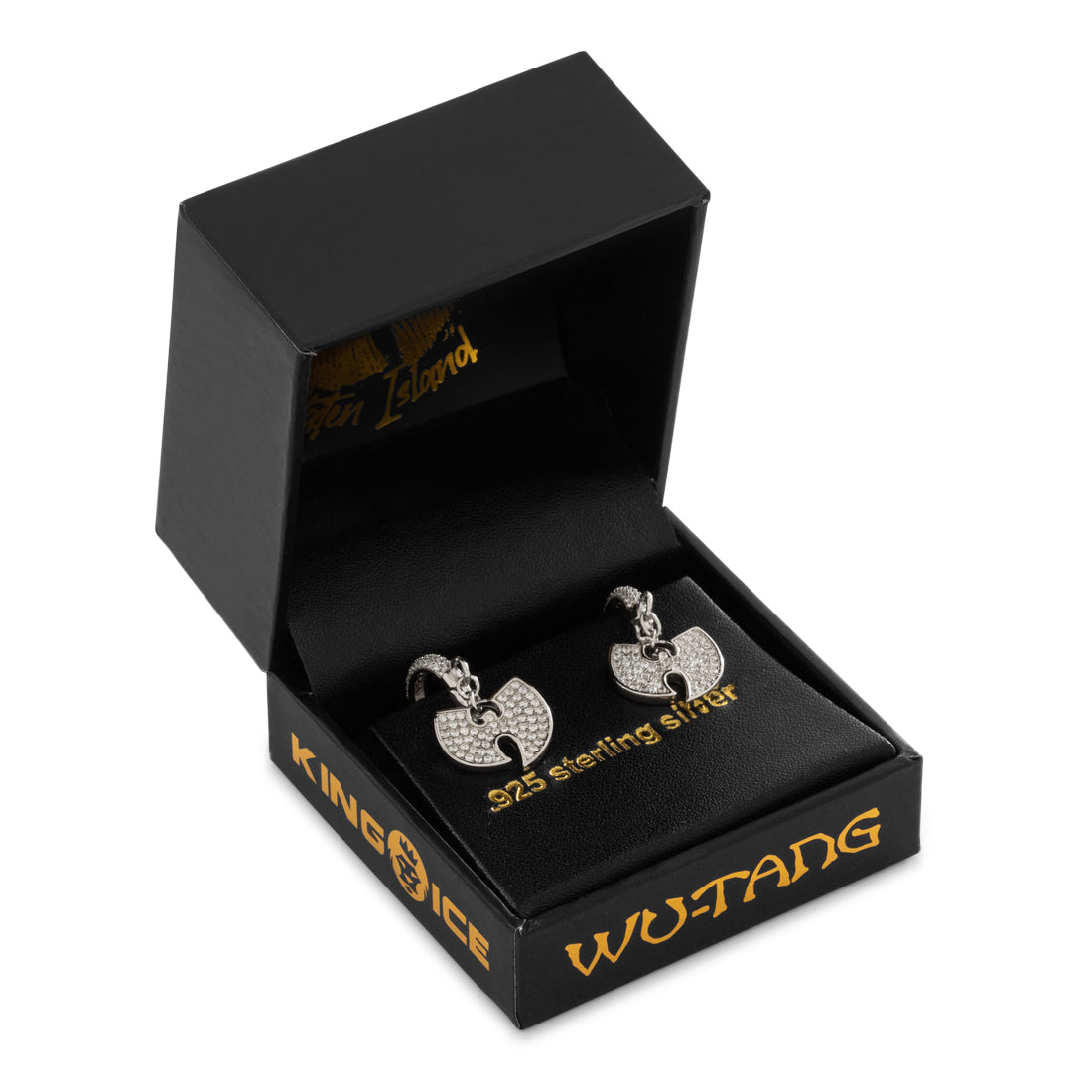 King Ice White Gold Plated 14mm Wu Tang Logo Earrings ERX14424