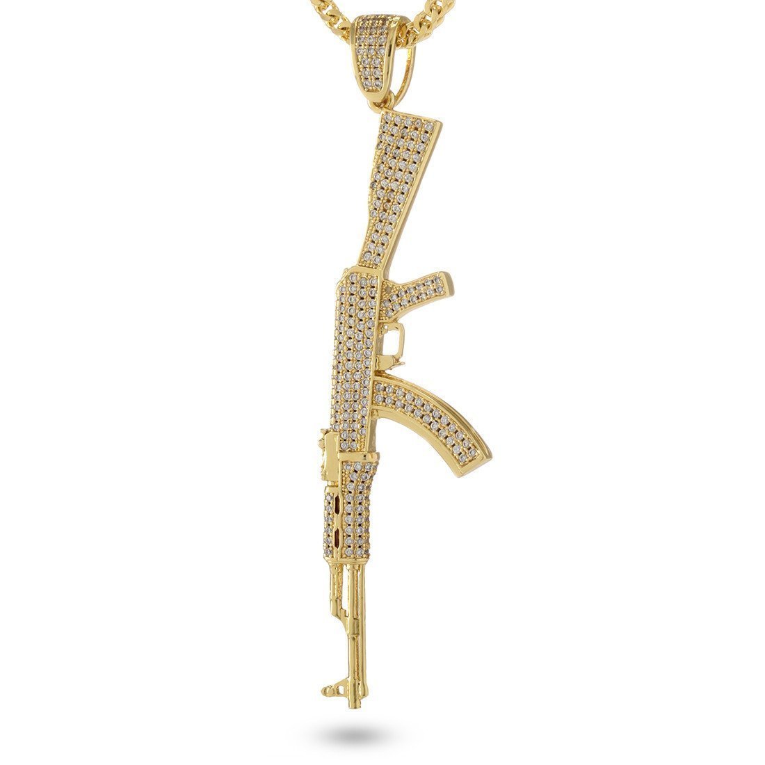 King Ice 14k Gold Plated 3.4" Iced AK-47 Necklace NKX11815