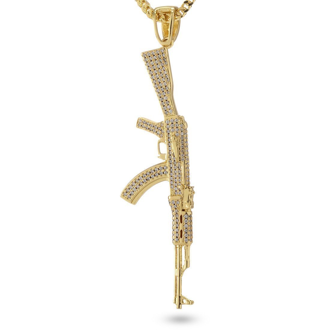 King Ice 14k Gold Plated 3.4" Iced AK-47 Necklace NKX11815