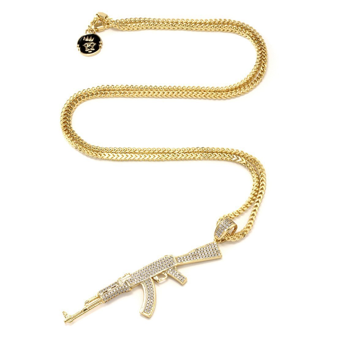 King Ice 14k Gold Plated 3.4" Iced AK-47 Necklace NKX11815