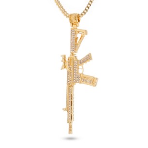 King Ice 14k Gold Plated 3.4" Iced M4 Necklace NKX12122