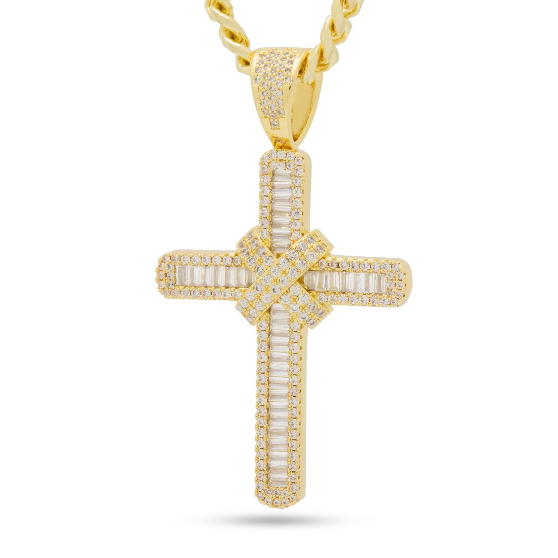 King Ice 14k Gold Plated Wrapped Cross Necklace NKX14334