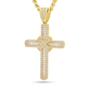 King Ice 14k Gold Plated Wrapped Cross Necklace NKX14334