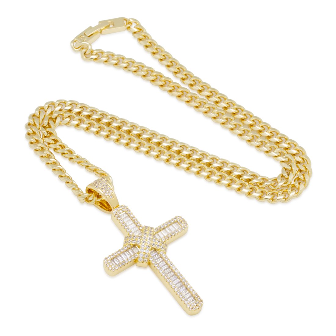 King Ice 14k Gold Plated Wrapped Cross Necklace NKX14334