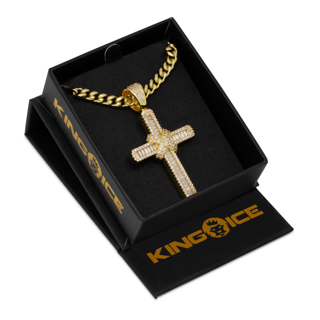 King Ice 14k Gold Plated Wrapped Cross Necklace NKX14334