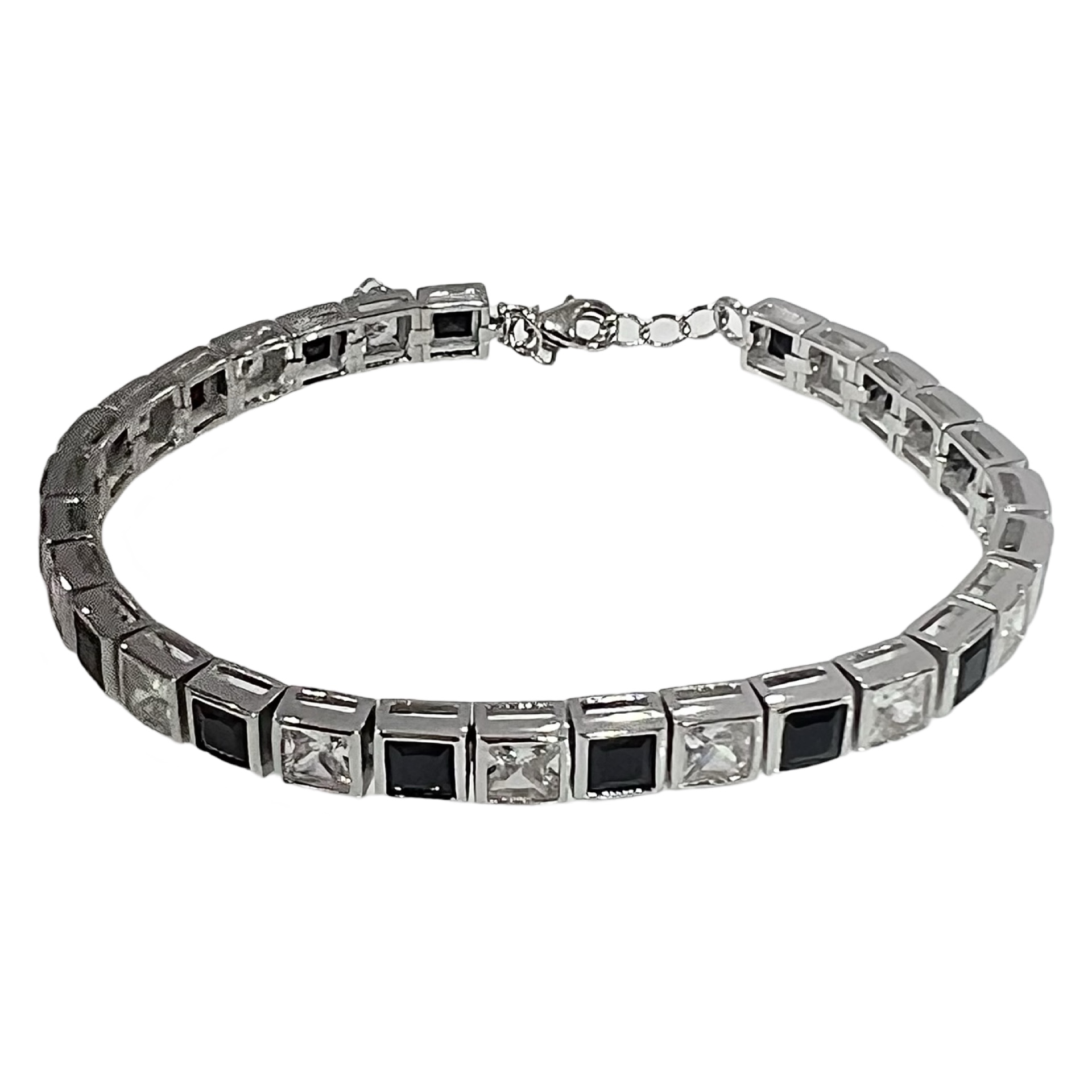 LM Jewelry Sterling Silver 4 mm Bracelet Black/White 9122972