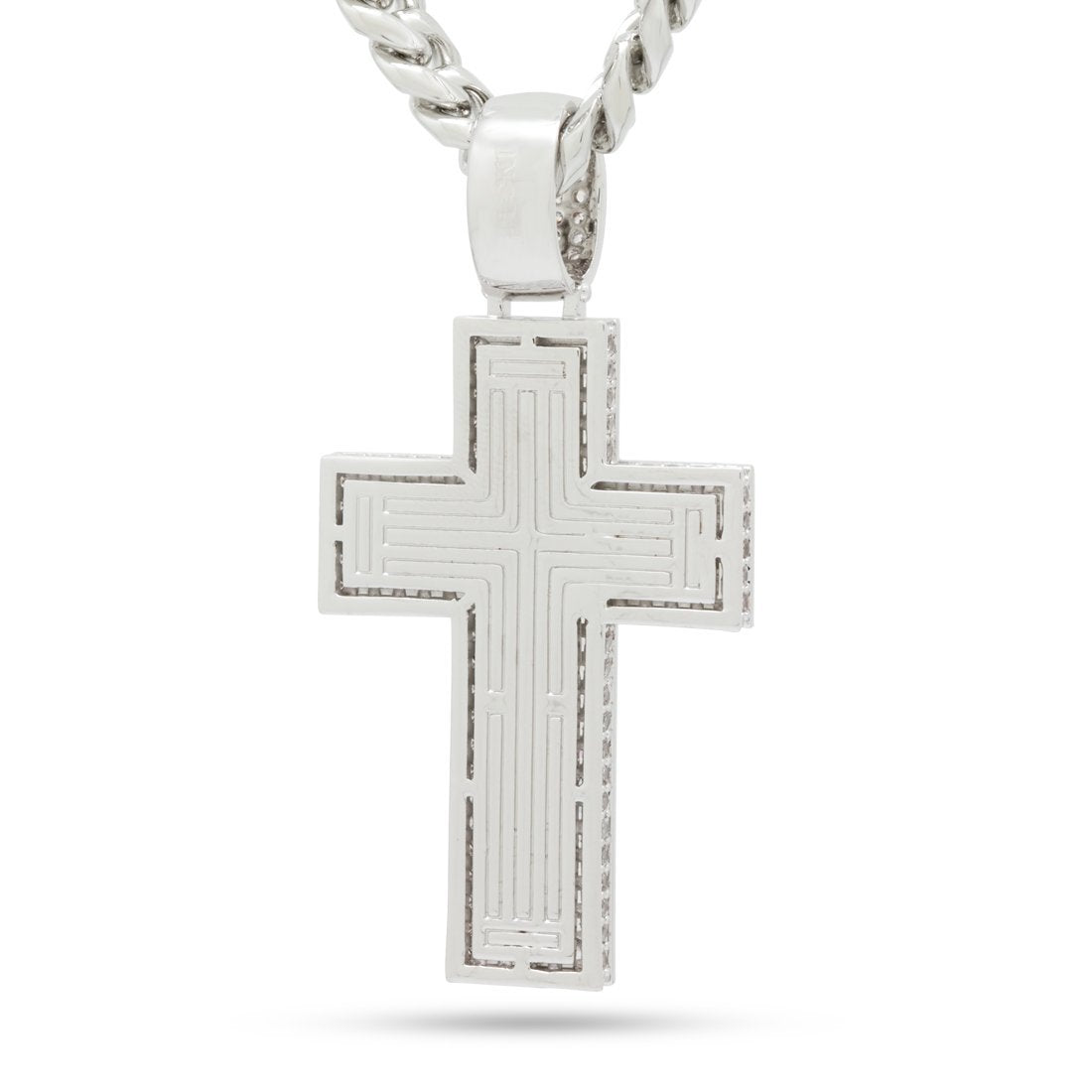 King Ice White Gold Plated Baguette Cut Cross Necklace NKX14255