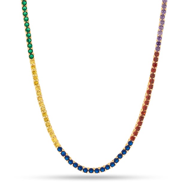 King Ice 14k Gold Plated 4mm 20" Chaos Emerald Sonic the Hedgehog Tennis Chain CHX14237